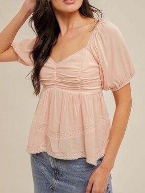 Women's Blush Peasant Babydoll Top - NWOT